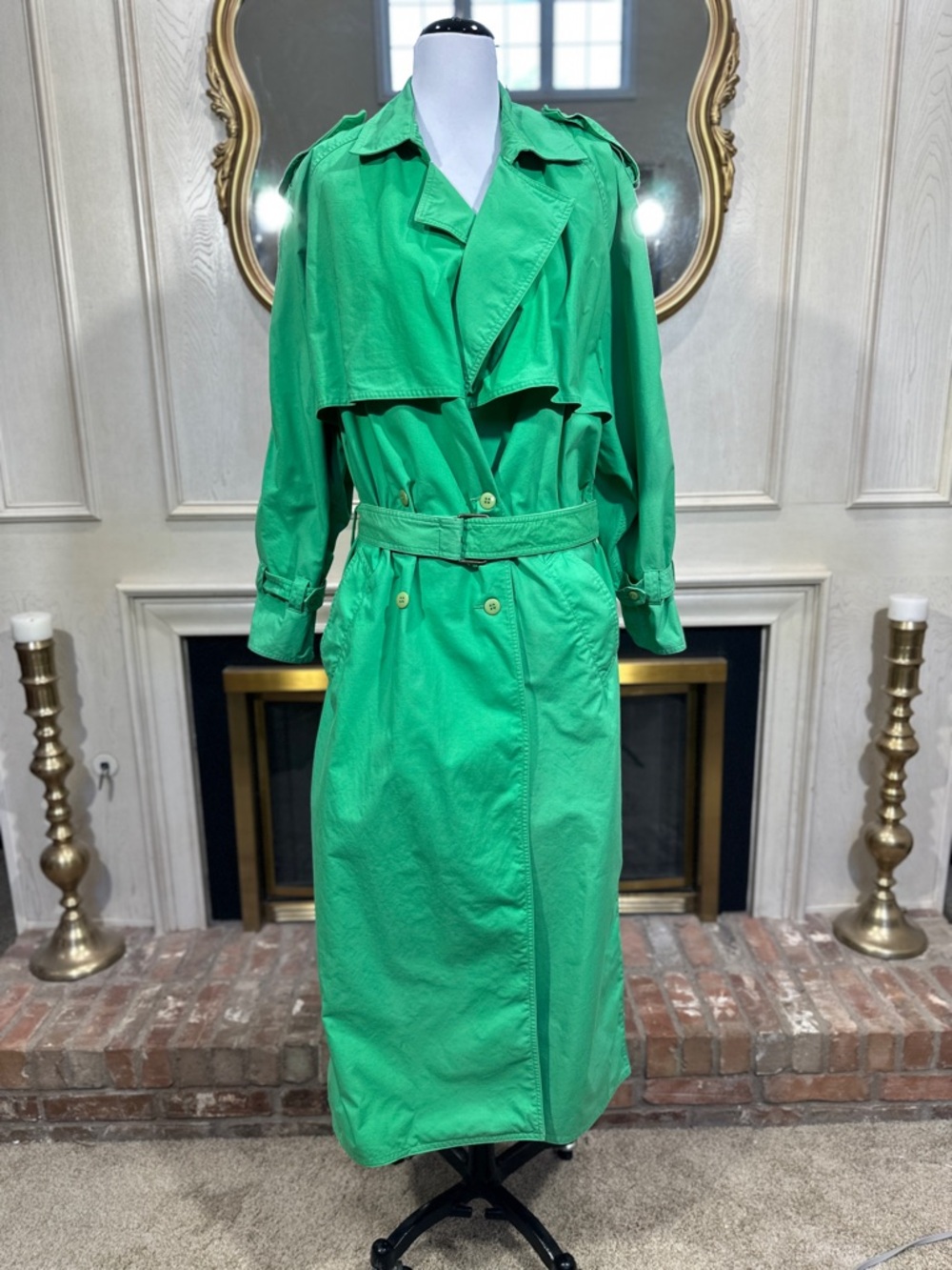 Together! Trench Coat Vintage XL Kelly Green‎ Oversized Maxi Retro